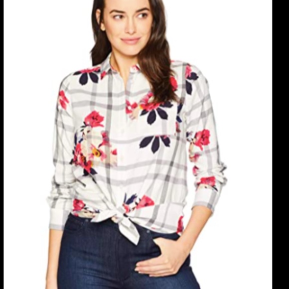 Joules Womens Lorena Check Floral Button Front Shirt Size US 6 EU 38 Flannel New - Picture 1 of 8